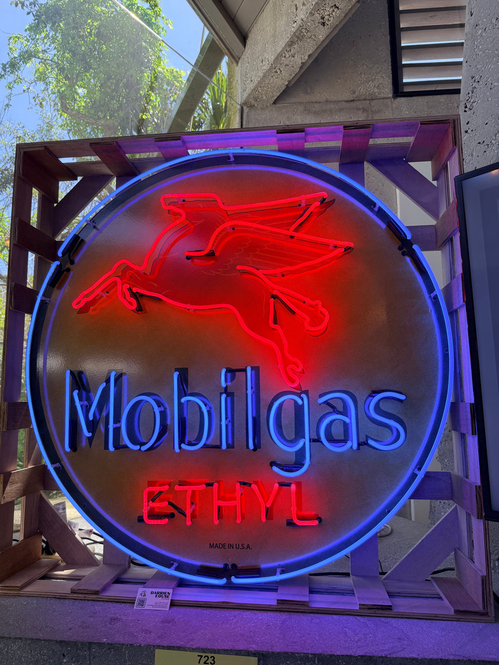 Real Glass Neon Porcelain Can - Vintage Mobilgas Ethyl Flying Winged Horse Pegasus - Old Light Up Gas Station Advertising Reproduction