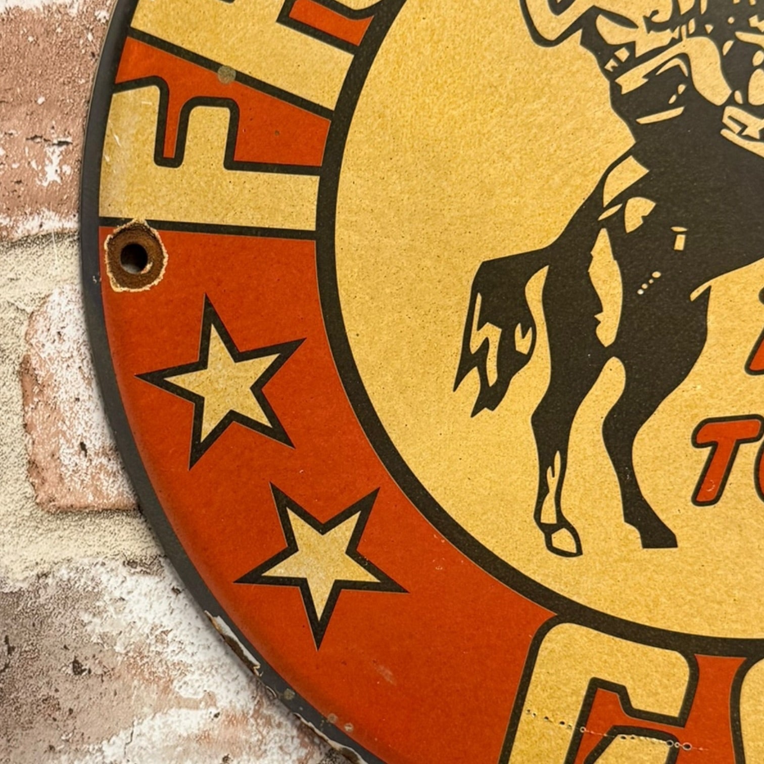Frontier Gasoline Rarin' To Go Vintage Porcelain Enamel Metal Sign 12-Inch