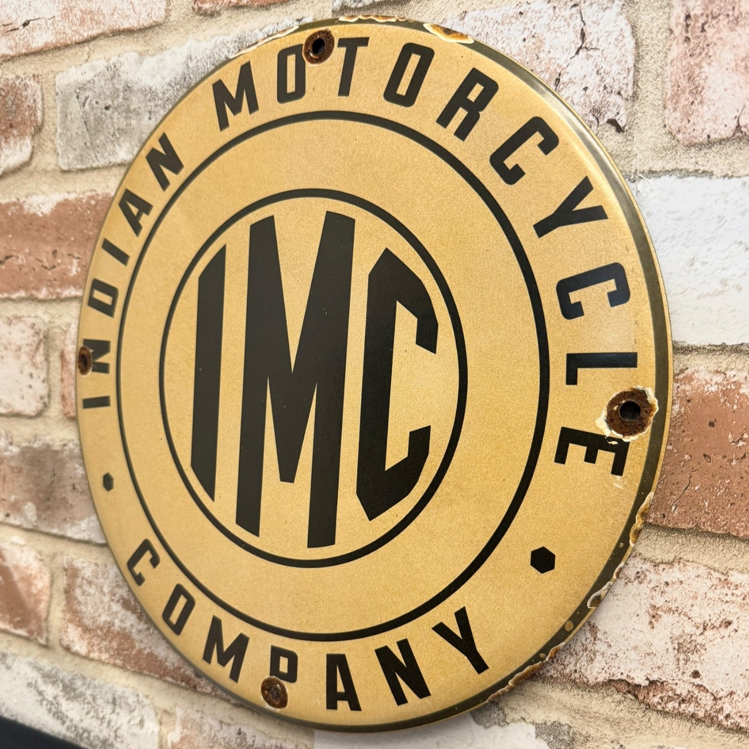 IMC Motorcycles Vintage White Porcelain Enamel Sign 12-Inch