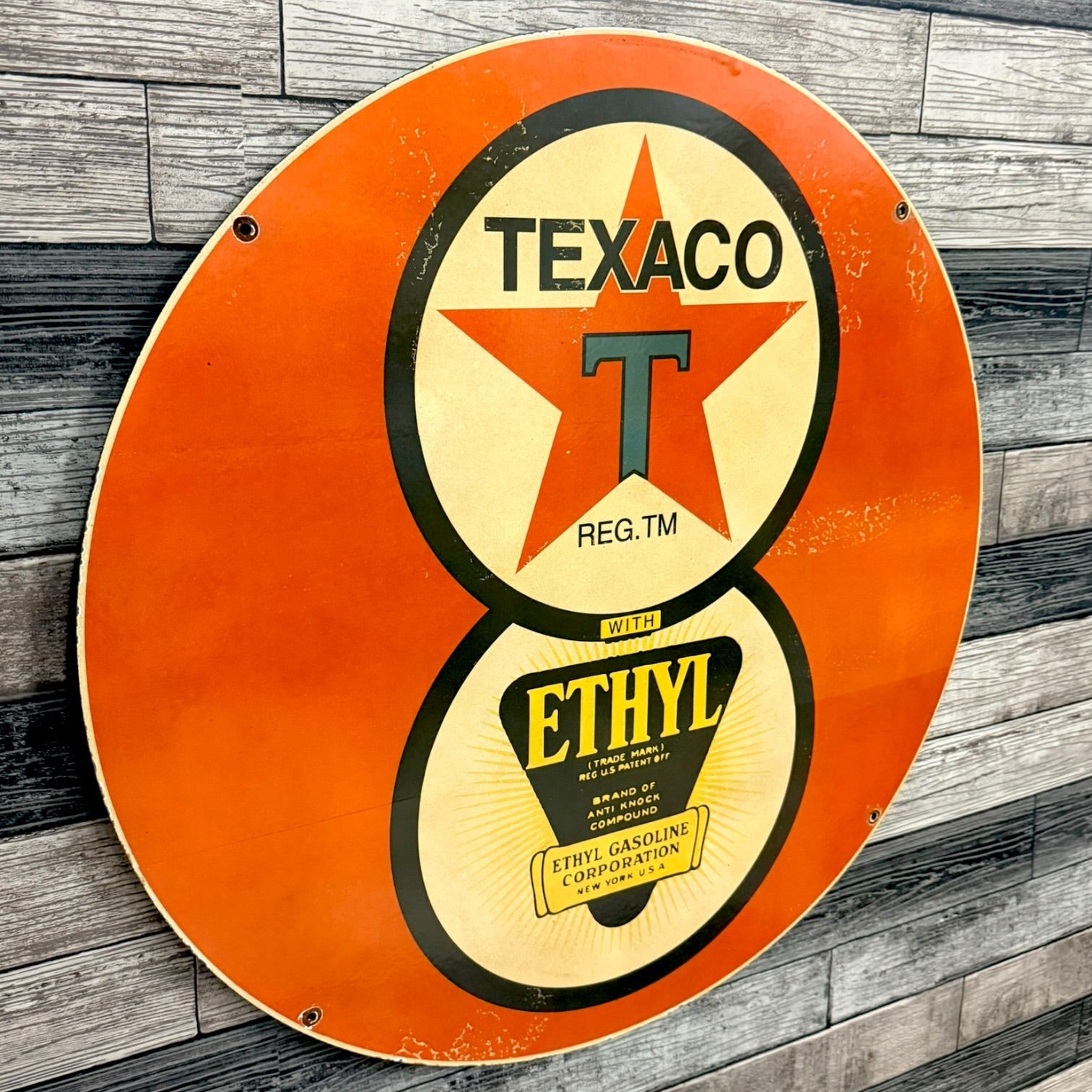 Texaco Gas with Ethyl Large Porcelain Enamel Vintage Gas Station Sign