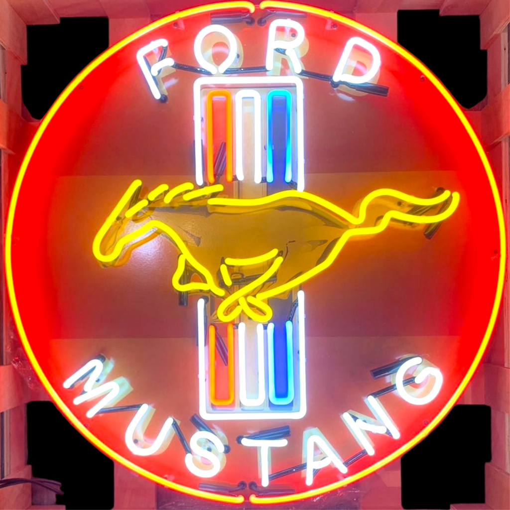 Ford Mustang Single-Sided Neon Porcelain Box Sign