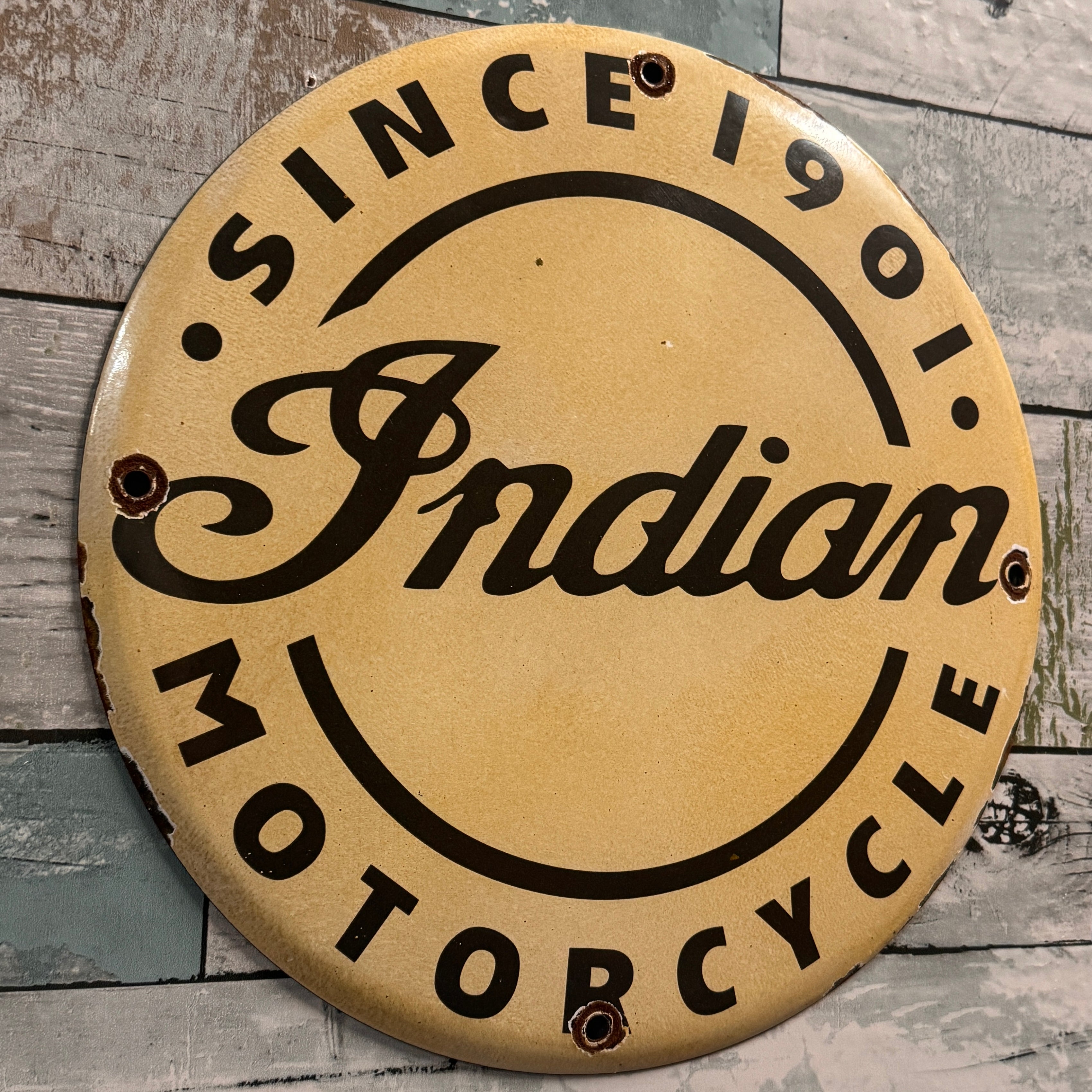 Indian Motorcycle Since 1901 White Vintage Porcelain Enamel Sign (12in) Officially Licensed