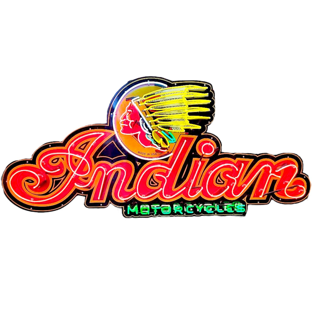 Indian Motorcycles Exhibition Showpiece Neon Porcelain Die Cut Dealership Sign with Can