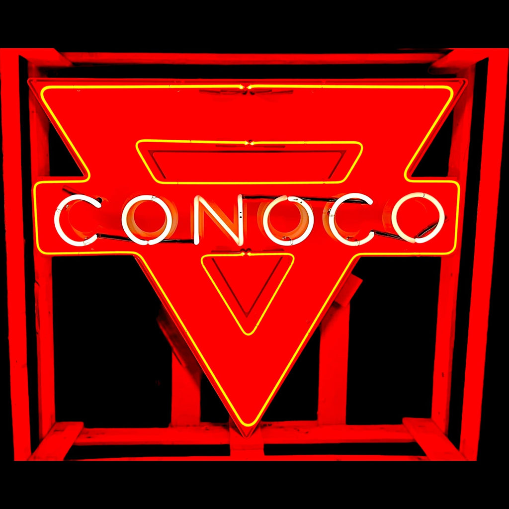 Conoco Triangle Vintage Glass Neon Sign – Die-Cut, Large, Classic Gas Station Lighted Advertising