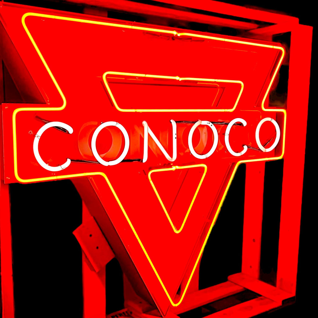 Conoco Triangle Vintage Glass Neon Sign – Die-Cut, Large, Classic Gas Station Lighted Advertising