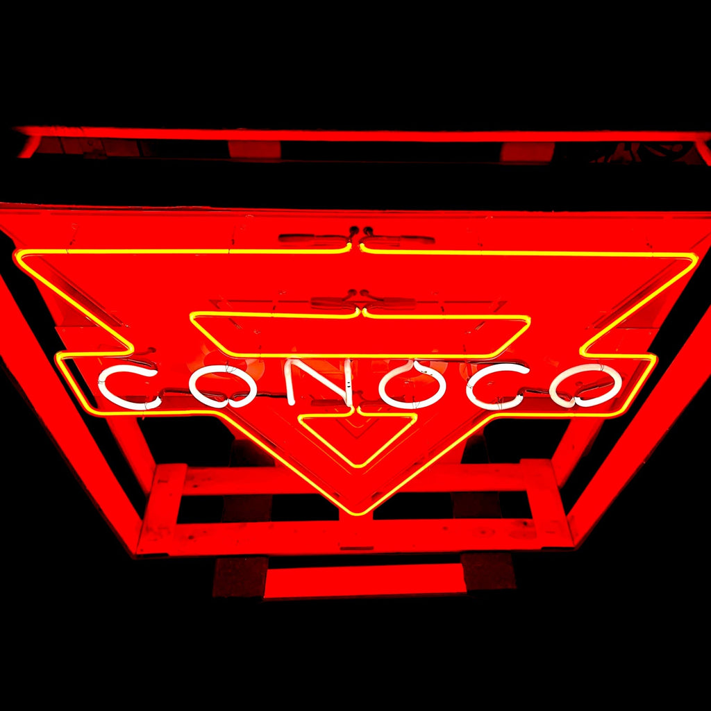 Conoco Triangle Vintage Glass Neon Sign – Die-Cut, Large, Classic Gas Station Lighted Advertising