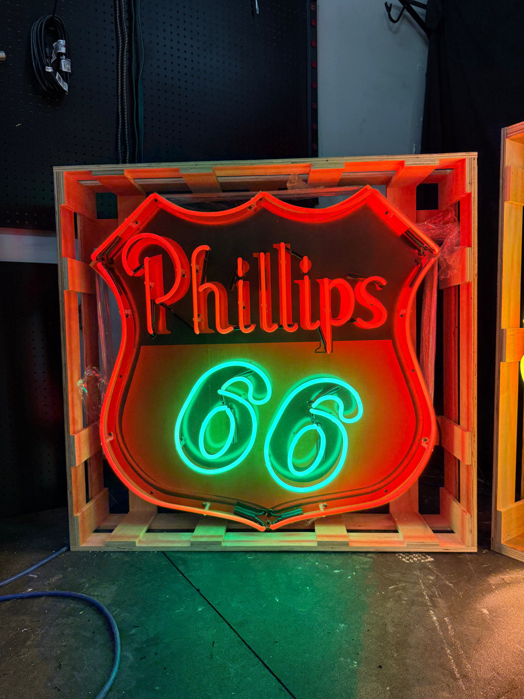 Phillips 66 U.S. Route Neon Porcelain Die Cut Shield Sign with Can