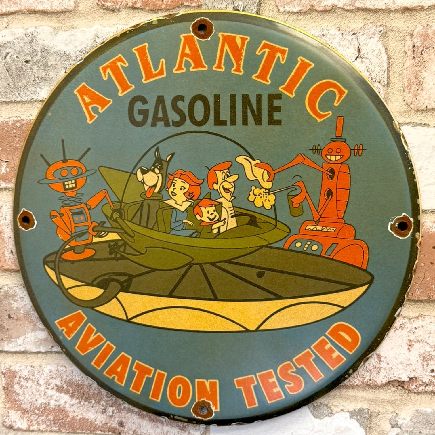 Meet the Jetsons Atlantic Gasoline Porcelain Enamel Metal Sign 12-Inch