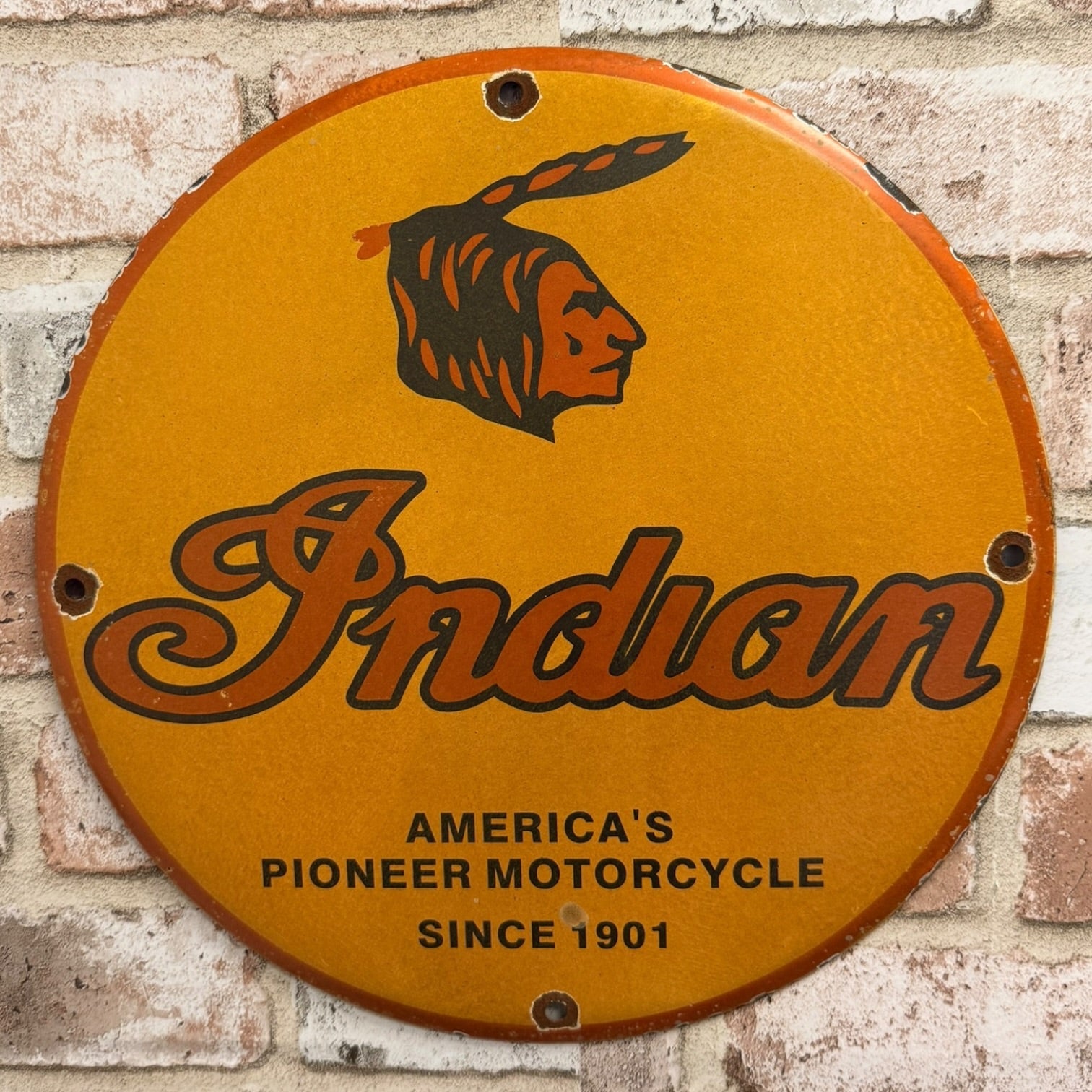 Indian Motorcycles Pioneer Vintage Porcelain Enamel Metal Sign