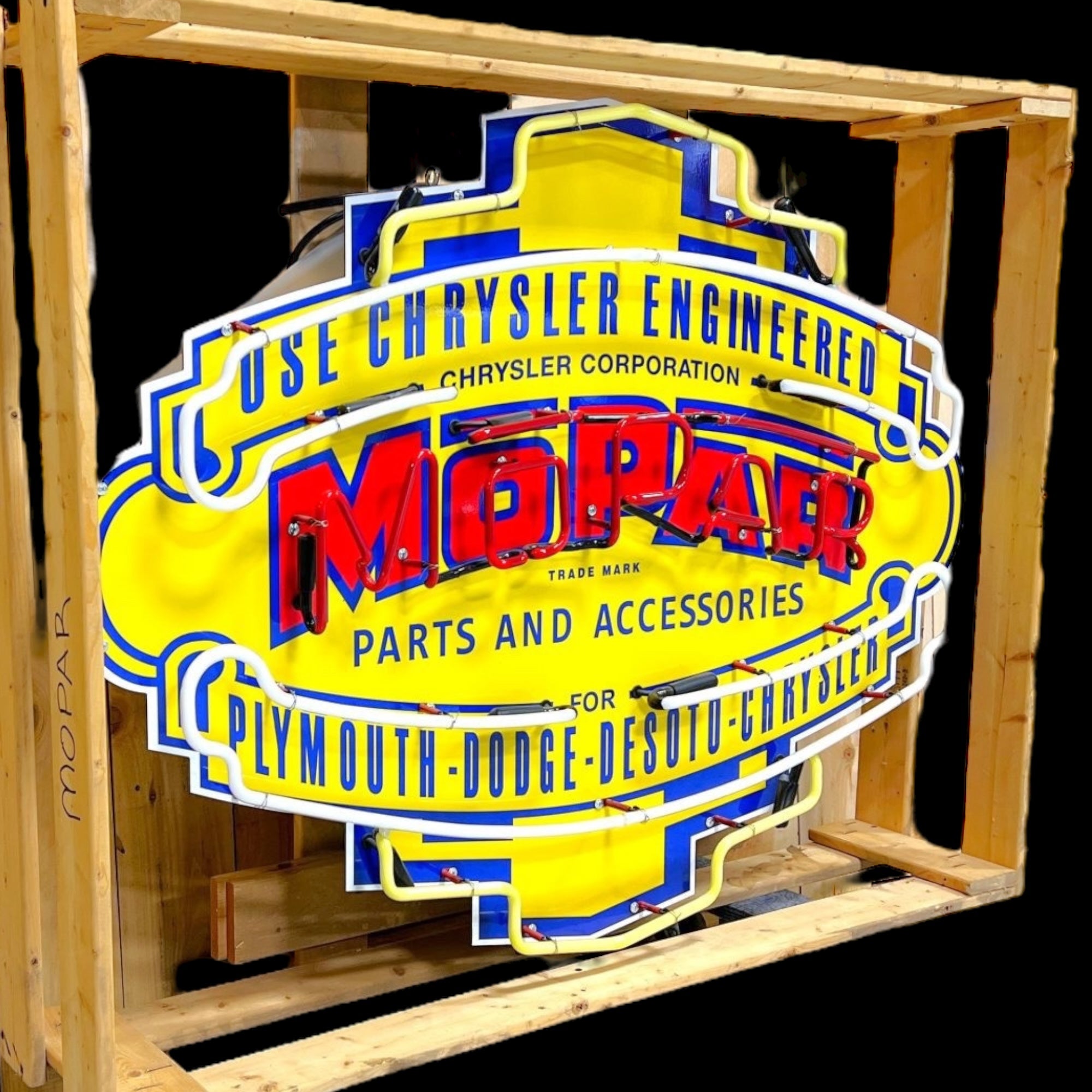 Mopar Parts Real Neon Sign - Die Cut Dealership Badge - Premium Glass & Porcelain with Can - Retro Automotive Advertising