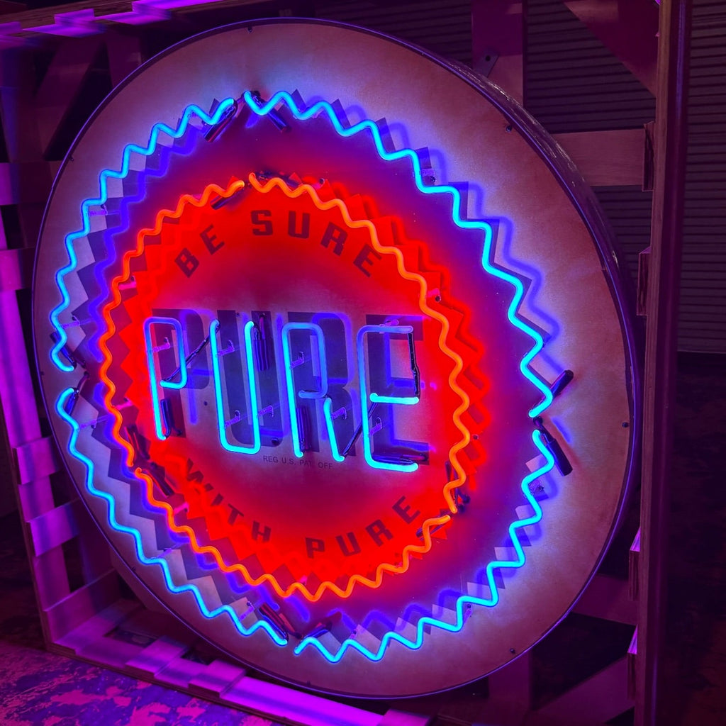 Be Sure With Pure Oil Company Single-Sided Neon Porcelain Box Sign