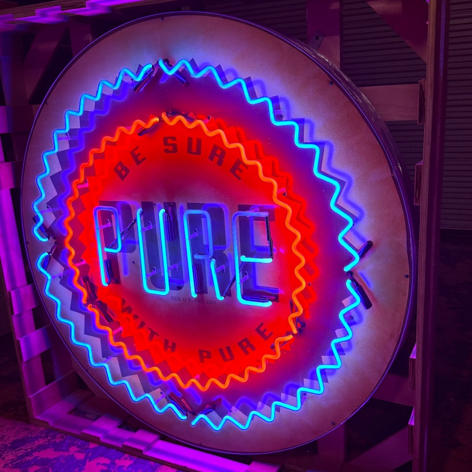 Be Sure With Pure Oil Company Single-Sided Neon Porcelain Box Sign