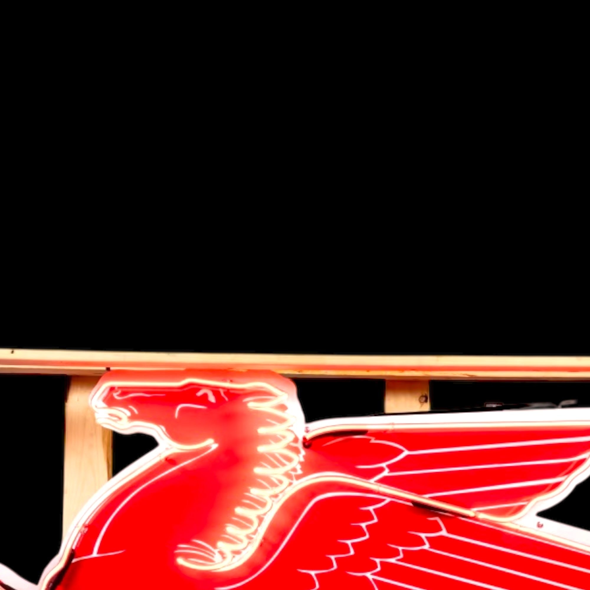 Large Mobilgas Pegasus Neon Sign - Real Glass, Porcelain, Left-Facing, Die Cut Steel Can - Vintage Light Up Gas Station Advertising