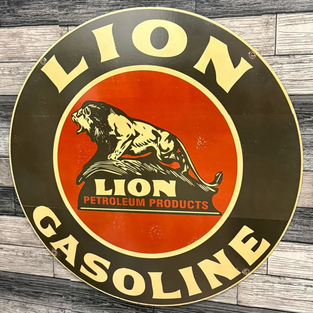 Lion Gasoline Large Porcelain Enamel Gas Station Sign