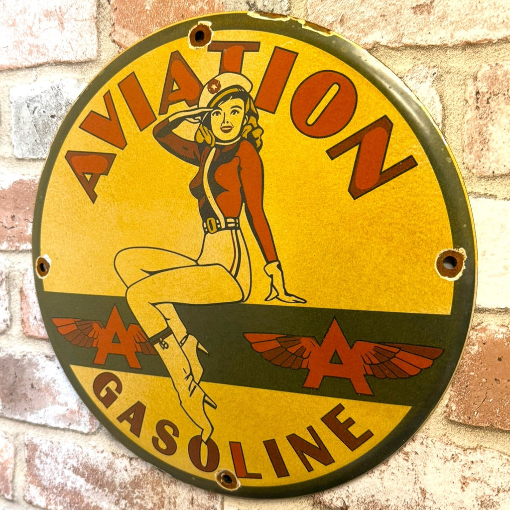 Tydol Flying A Gas Vintage Pin Up Porcelain Enamel Metal Sign