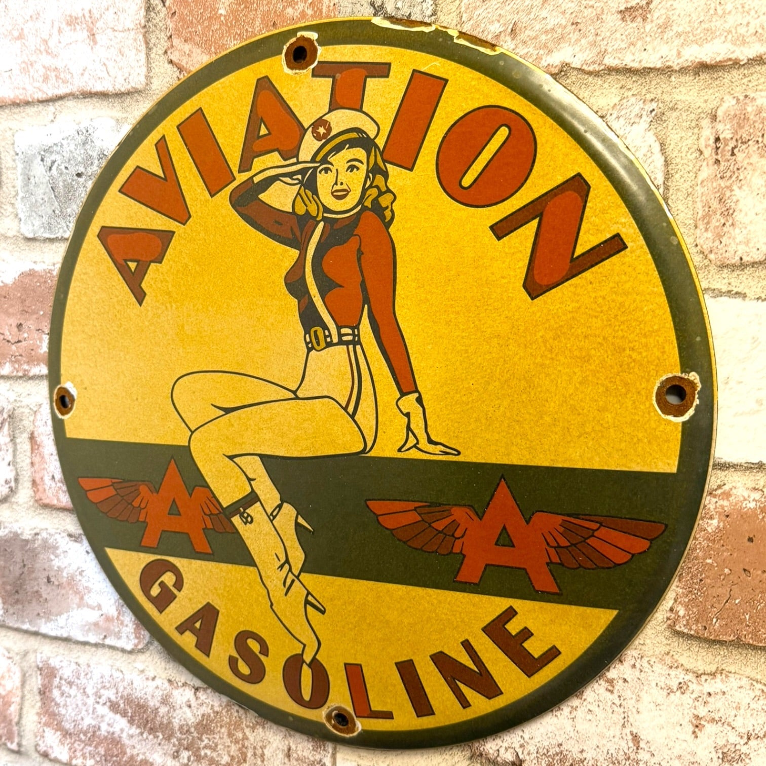Tydol Flying A Gas Vintage Pin Up Porcelain Enamel Metal Sign