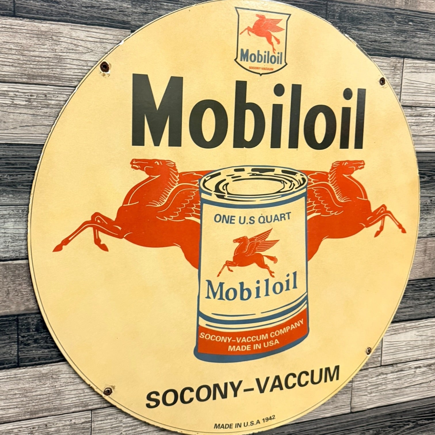 Socony Mobiloil Dueling Pegasus Large Porcelain Enamel Sign