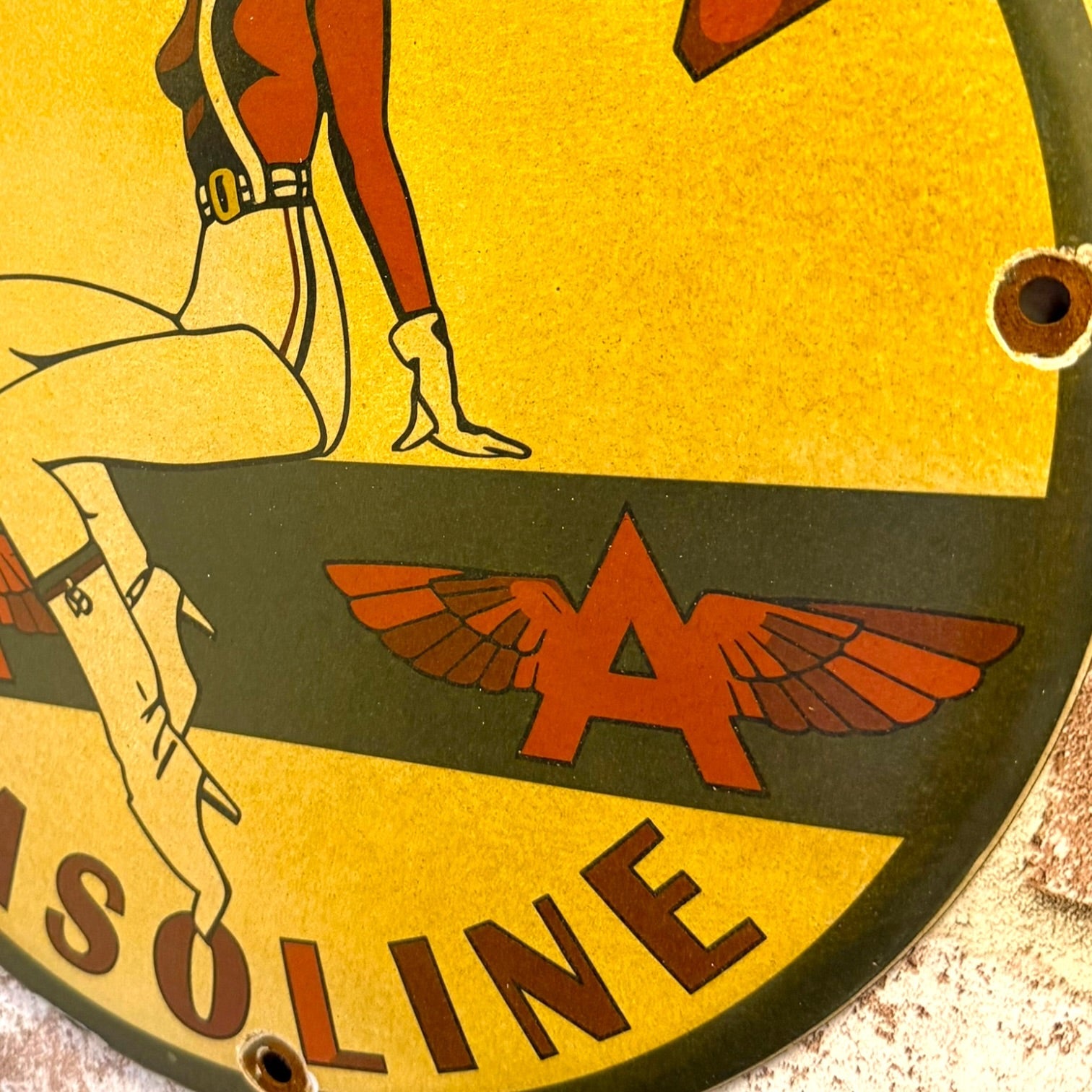 Tydol Flying A Gas Vintage Pin Up Porcelain Enamel Metal Sign