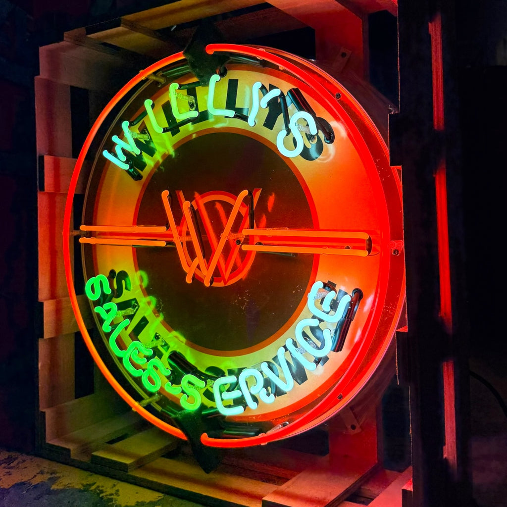 Willys Jeep Sales-Service Single-Sided Neon Porcelain Box Sign