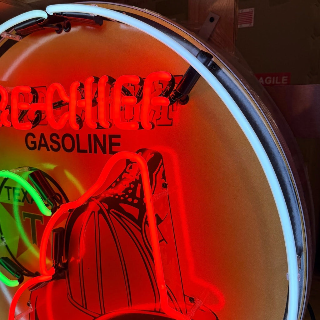 Texaco Fire-Chief Gasoline Single-Sided Neon Porcelain Box Sign