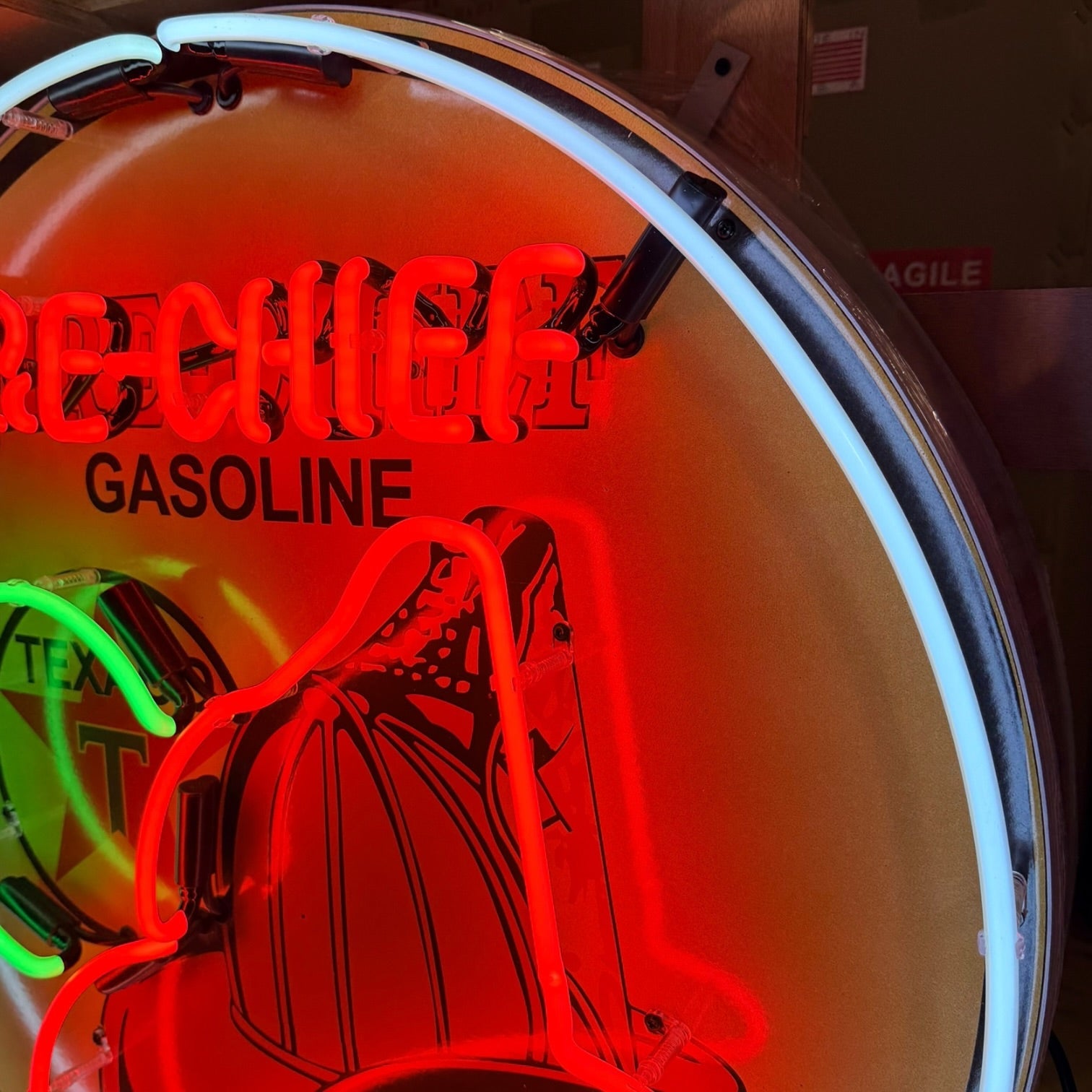 Texaco Fire-Chief Gasoline Single-Sided Neon Porcelain Box Sign
