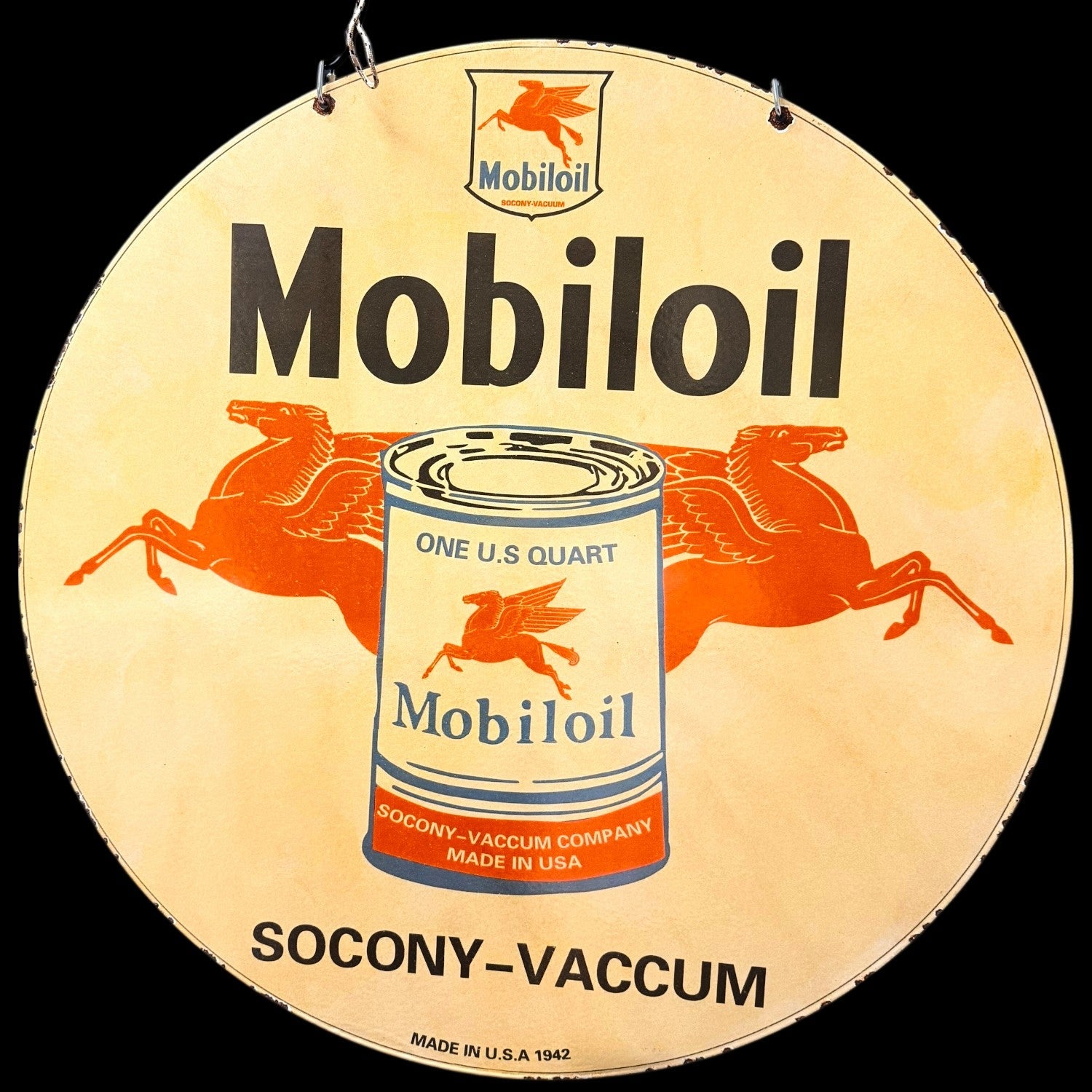*Limited* Mobiloil Socony-Vacuum Double-Sided Large Porcelain Enamel on Steel (DS 30-Inch)