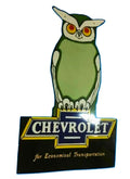 Chevrolet Owl Die Cut Porcelain Vintage Metal Sign