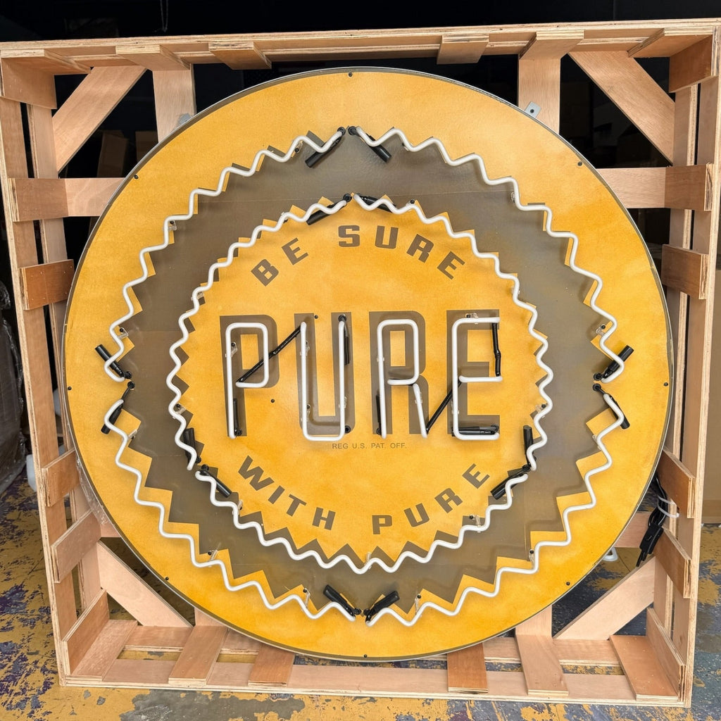 Be Sure With Pure Oil Company Single-Sided Neon Porcelain Box Sign