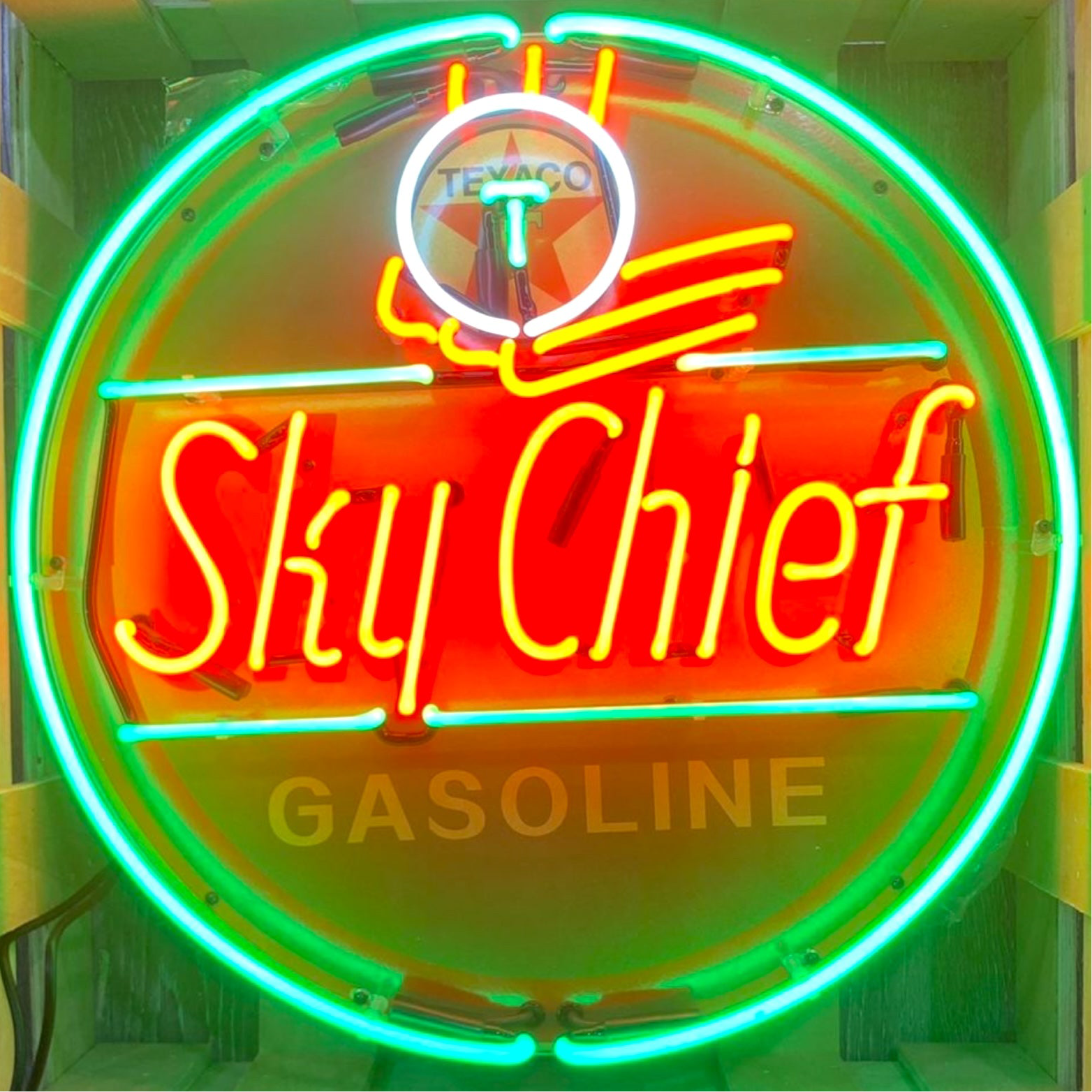 Sky Chief #1 Texaco Neon Porcelain Enamel Sign