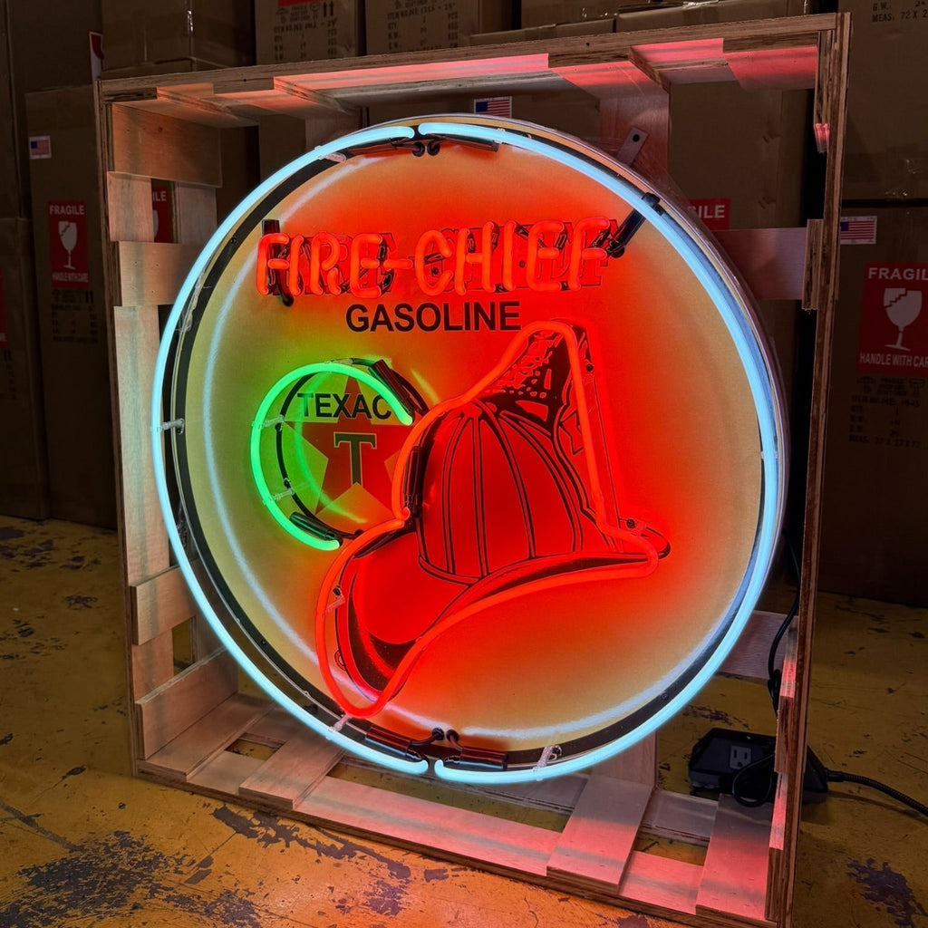 Texaco Fire-Chief Gasoline Single-Sided Neon Porcelain Box Sign