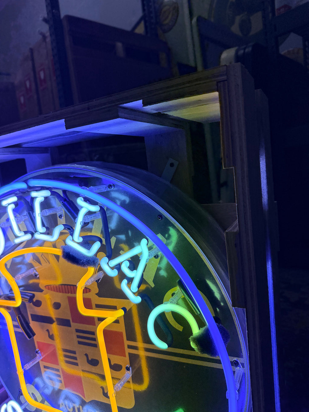 Cadillac Authorized Service Single-Sided Neon Porcelain Box Sign
