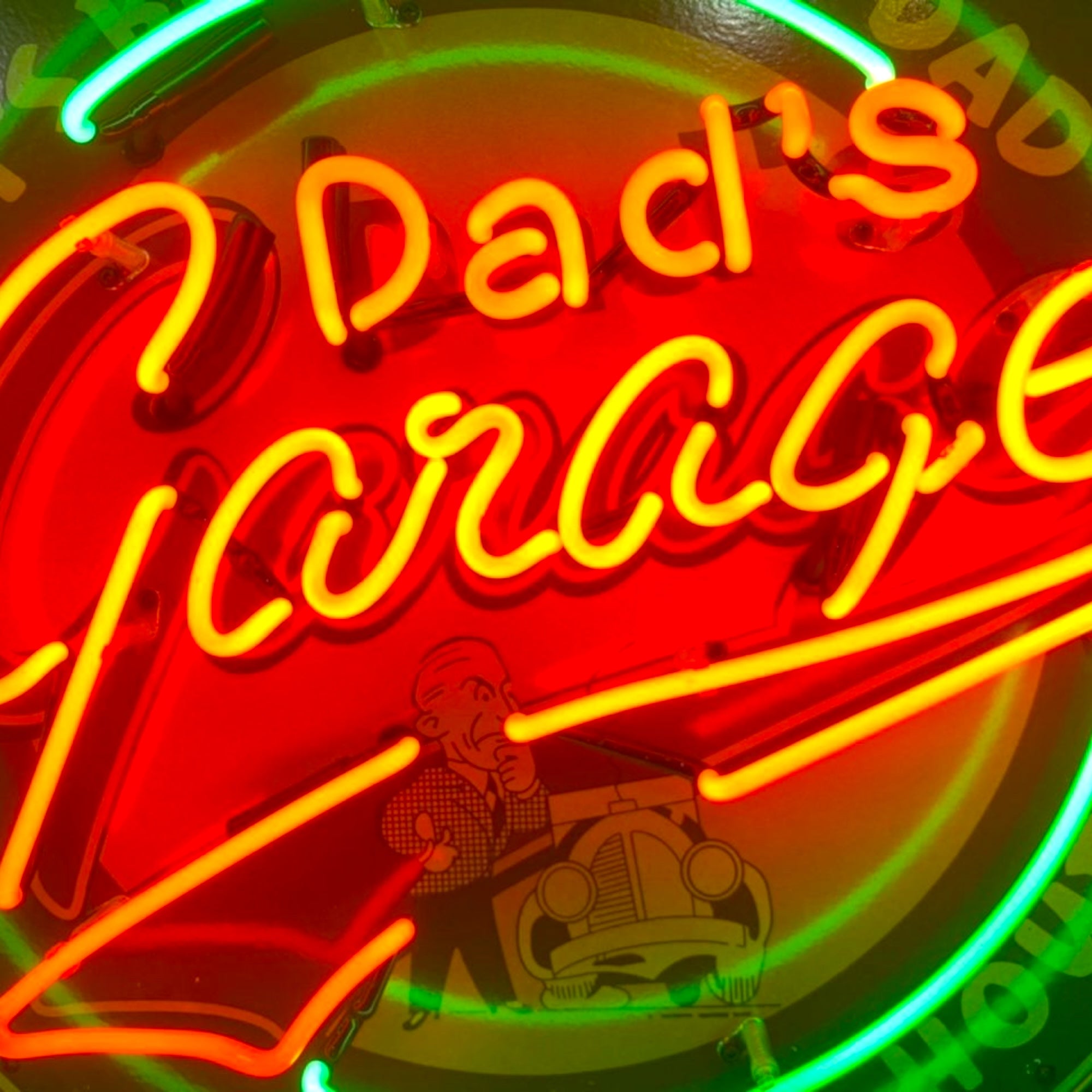 Dad's Garage Open 24 Hours Single-Sided Neon Porcelain Box Sign