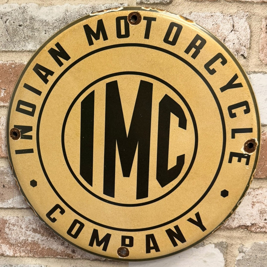 IMC Motorcycles Vintage White Porcelain Enamel Sign 12-Inch
