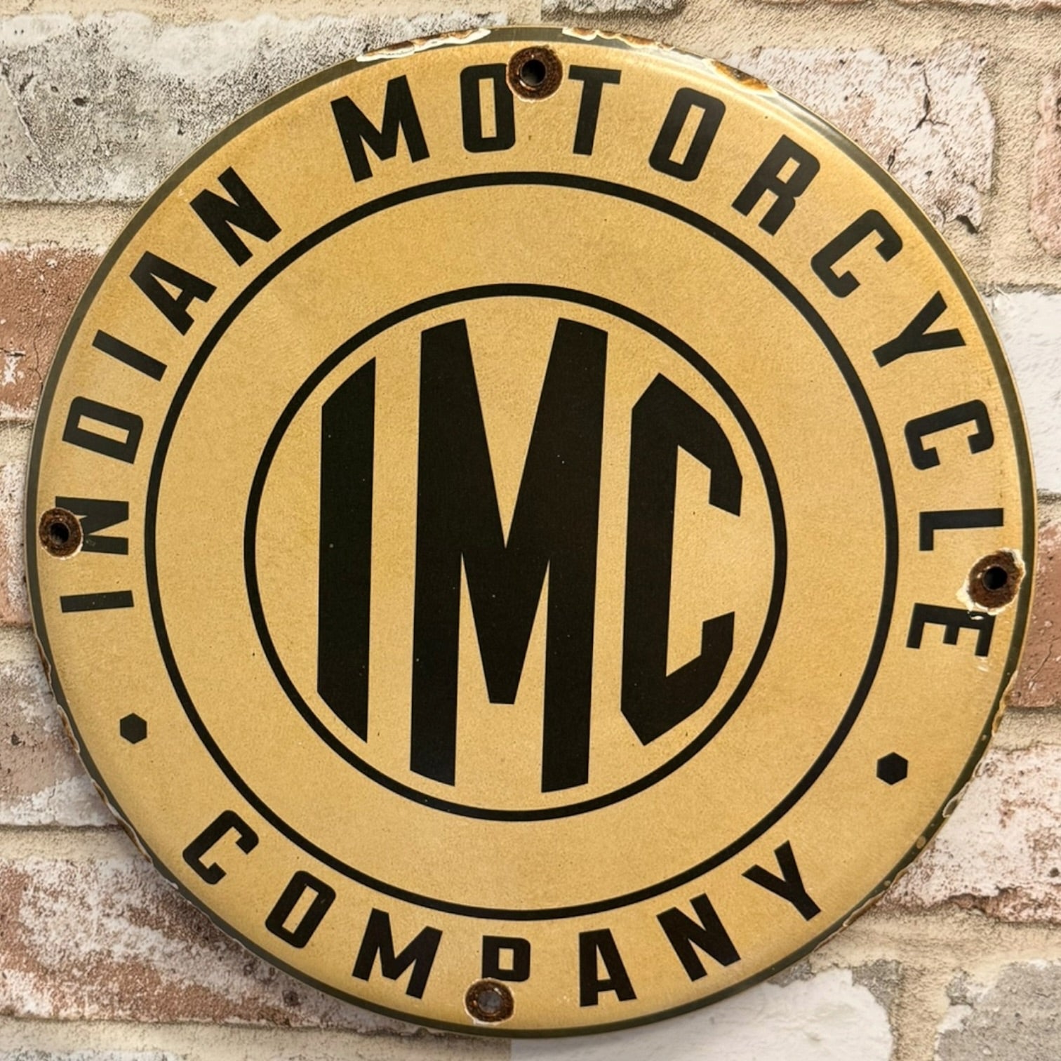 IMC Motorcycles Vintage White Porcelain Enamel Sign 12-Inch