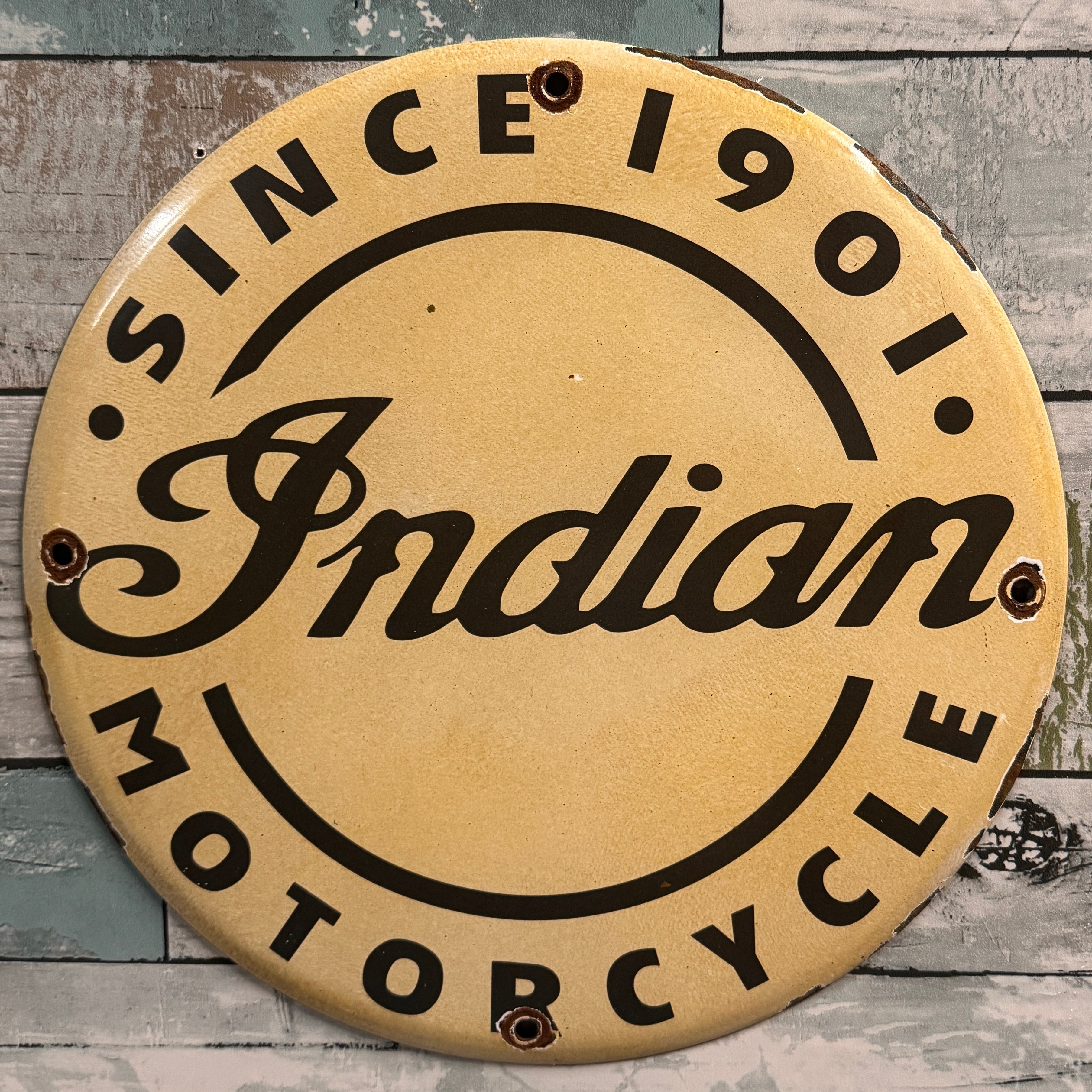 Indian Motorcycle Since 1901 White Vintage Porcelain Enamel Sign (12in) Officially Licensed