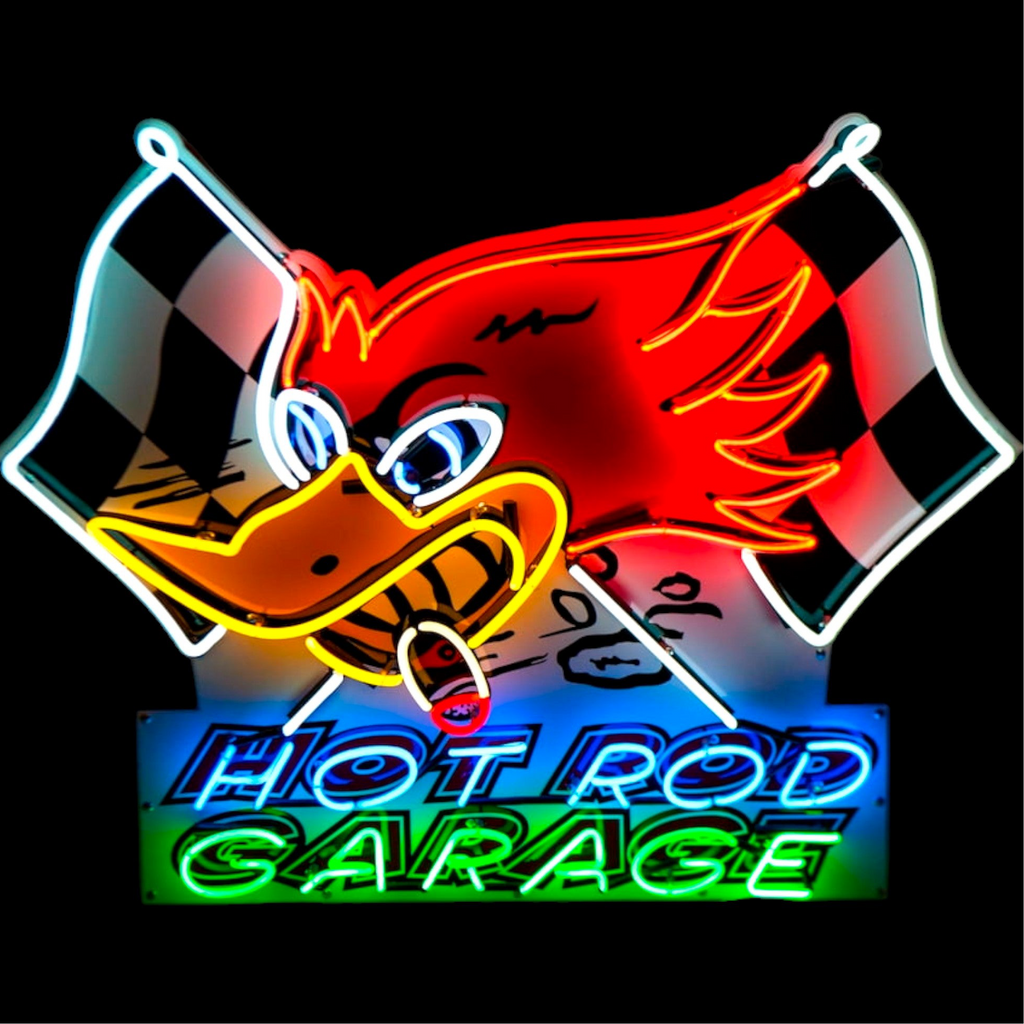 Mr. Horsepower Large Neon Sign - Vintage Hot Rod Garage - Real Glass, Porcelain, Die Cut Can