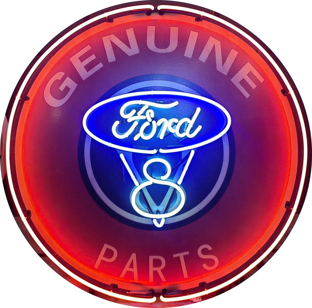 Genuine V8 Ford Parts Neon Porcelain Enamel Sign