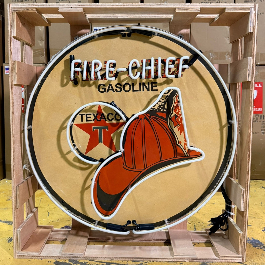 Texaco Fire-Chief Gasoline Single-Sided Neon Porcelain Box Sign