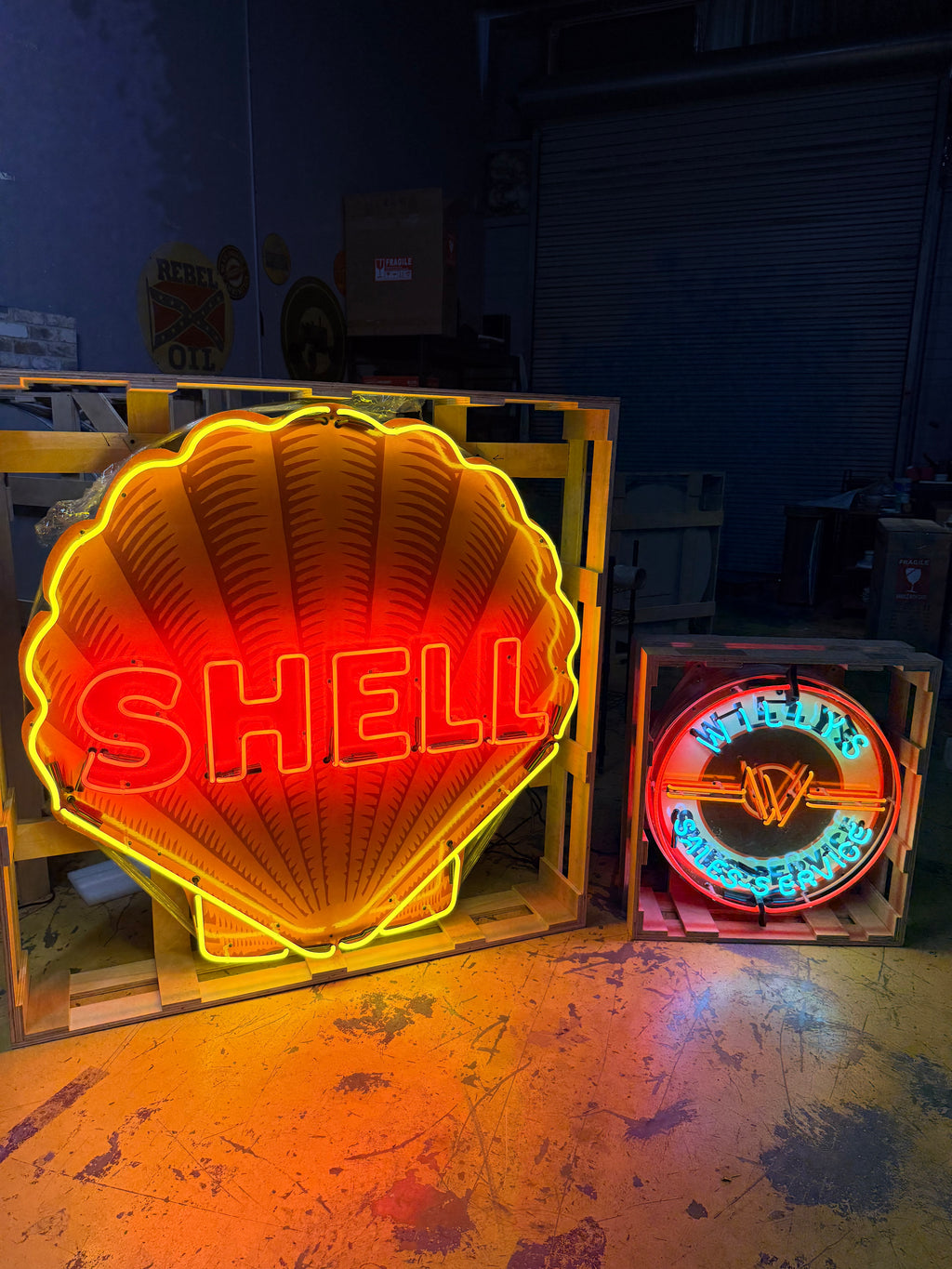 Shell Gasoline Scallop Neon Porcelain Die Cut Sign with Can