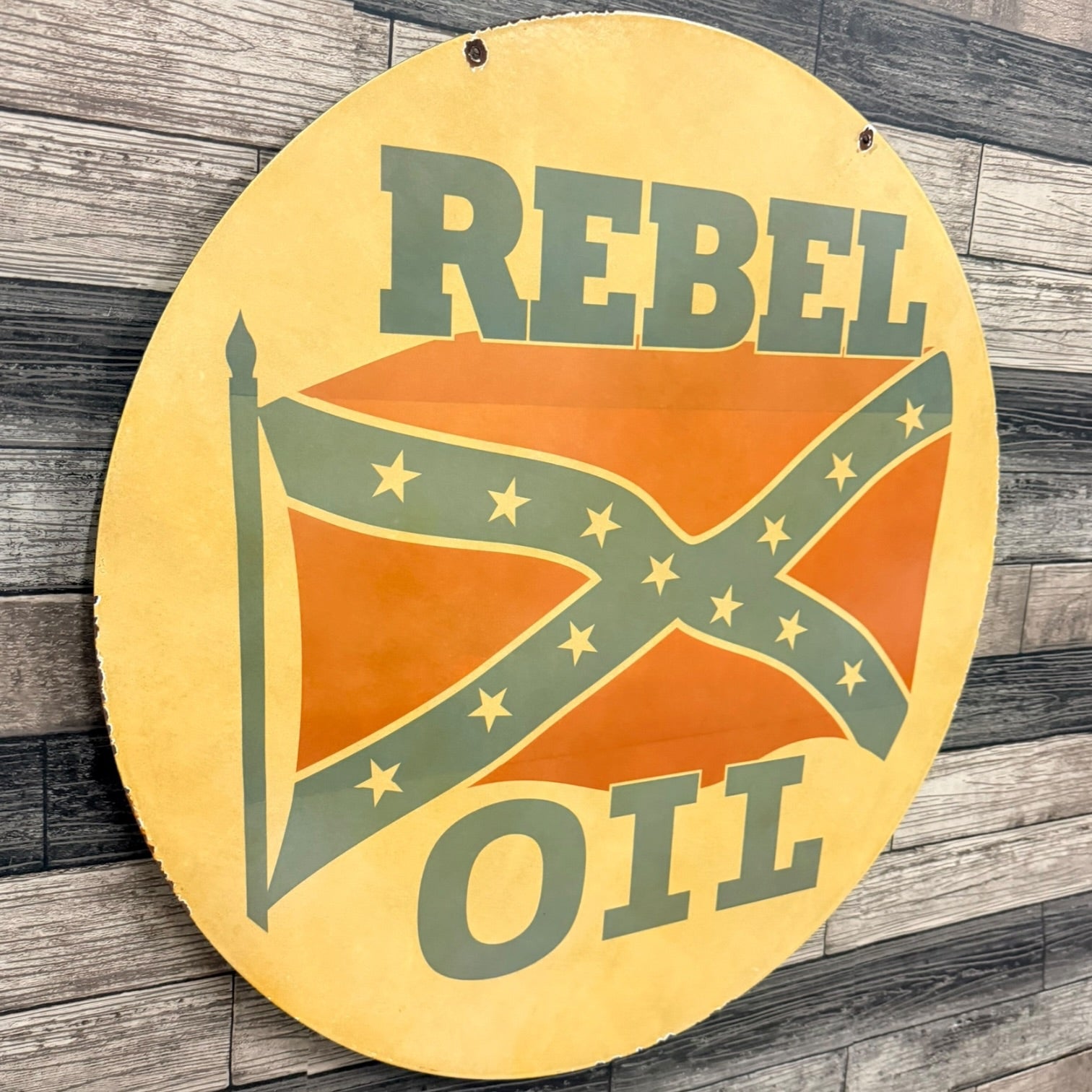*Limited* Vintage Rebel Oil Gas Company Double-Sided Large Porcelain Enamel on Steel (DS 30-Inch)