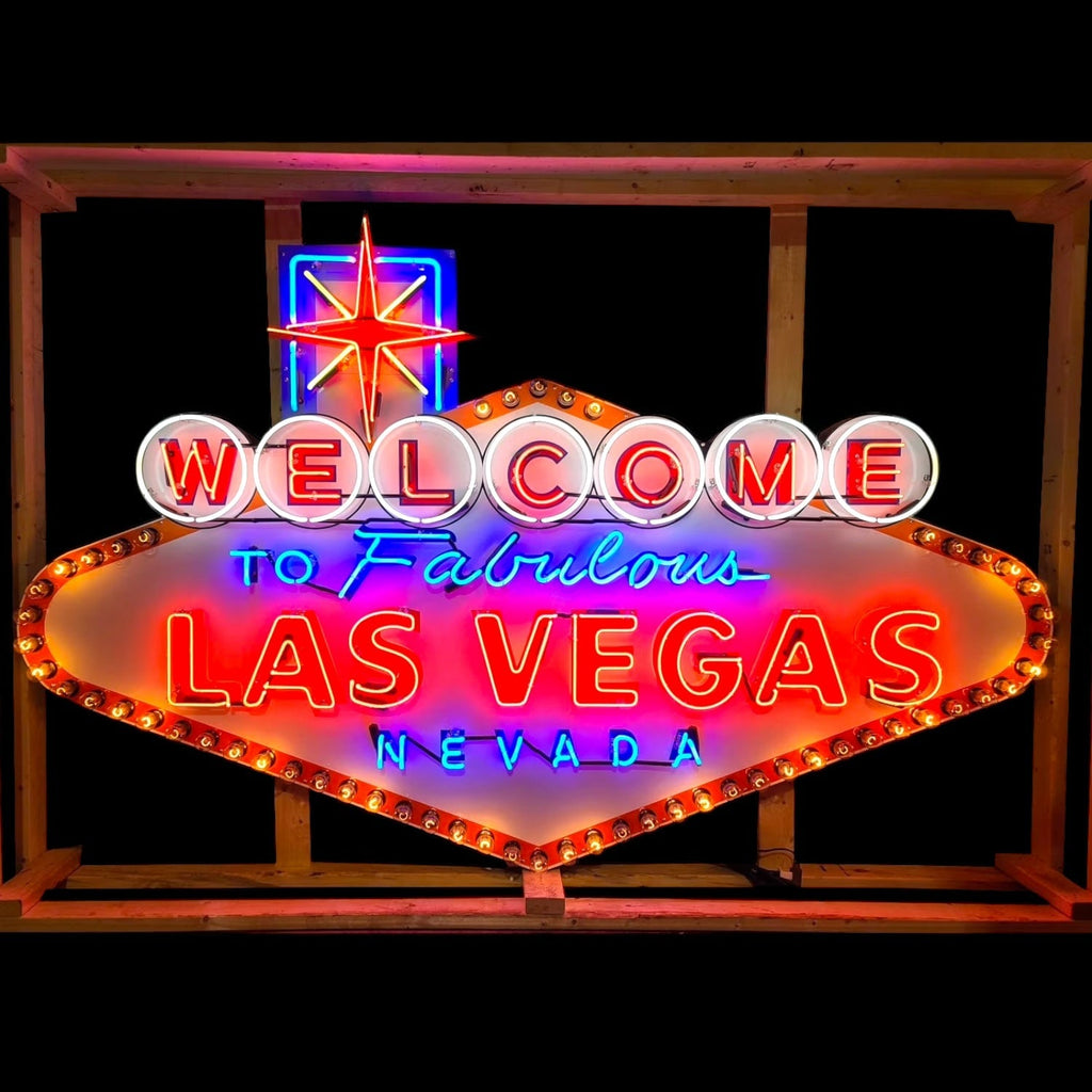 Welcome to Las Vegas - Glass Neon Sign with Metal Can - Iconic Vintage Monument XL 60in/72in/84in Large Scale Replica