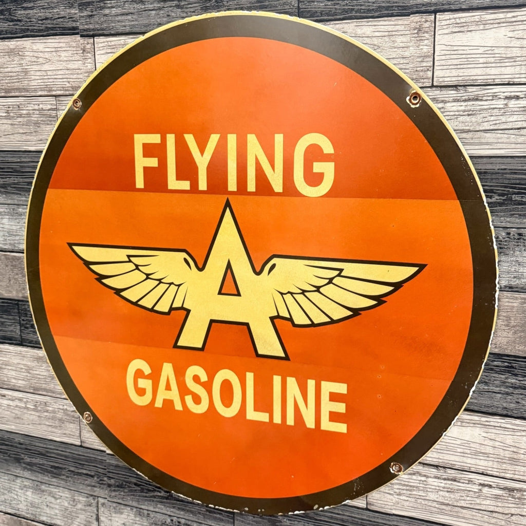 Flying A Gasoline Large Porcelain Enamel Gas Station Sign