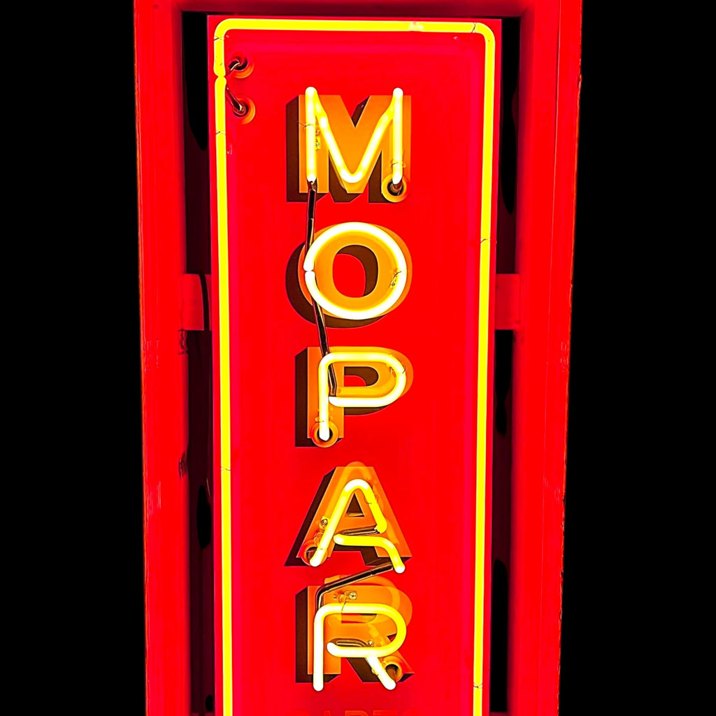 Mopar Parts Chrysler Vertical Neon Porcelain Tower Sign with Can