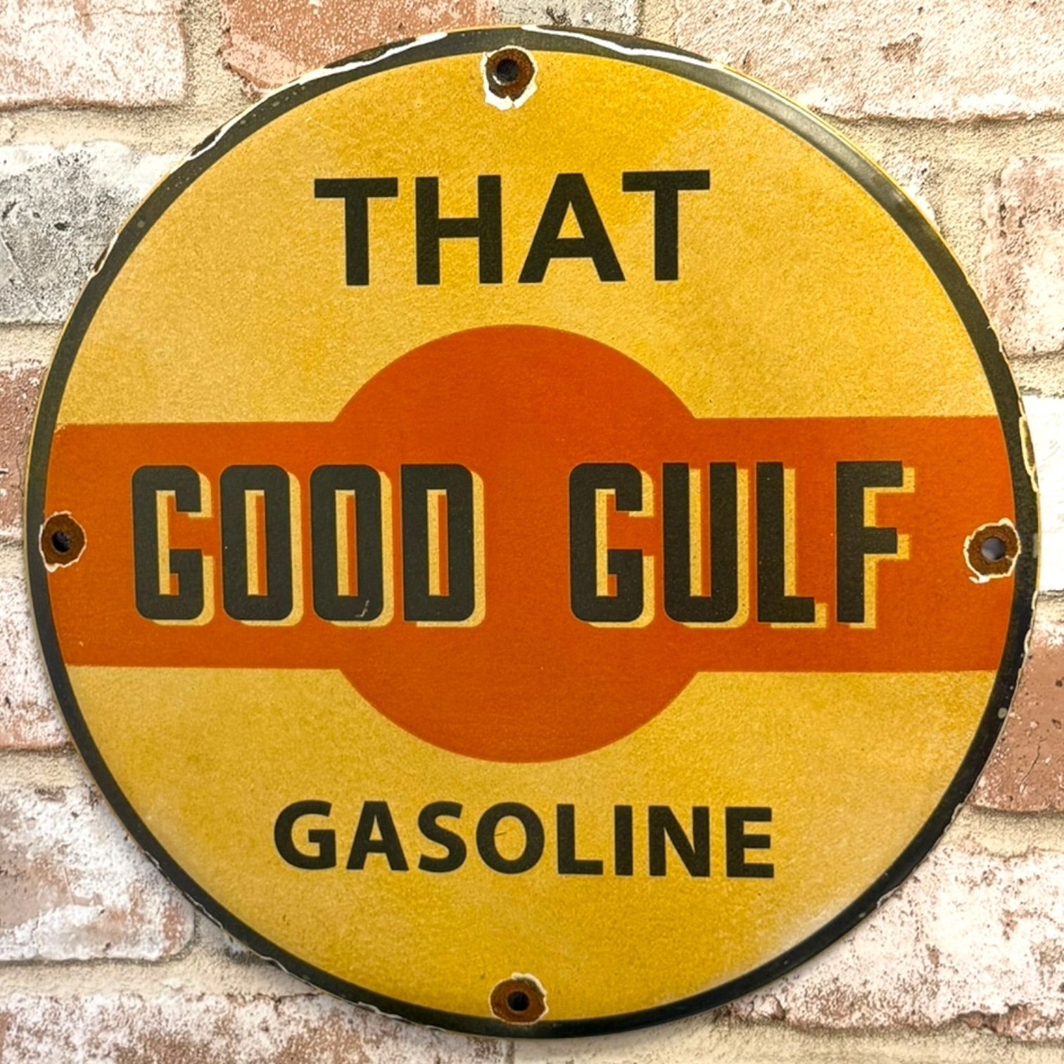 That Good Gulf Gasoline Vintage Porcelain Enamel Pump Plate Sign