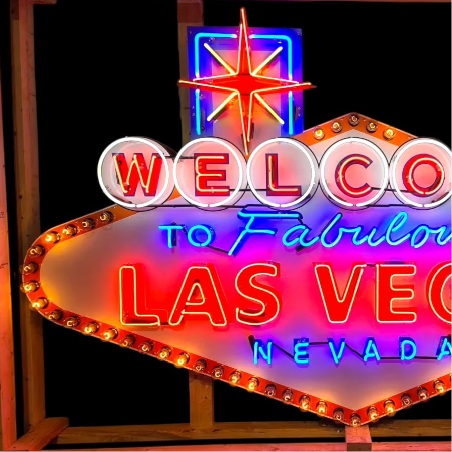 Welcome to Las Vegas - Glass Neon Sign with Metal Can - Iconic Vintage Monument XL 60in/72in/84in Large Scale Replica