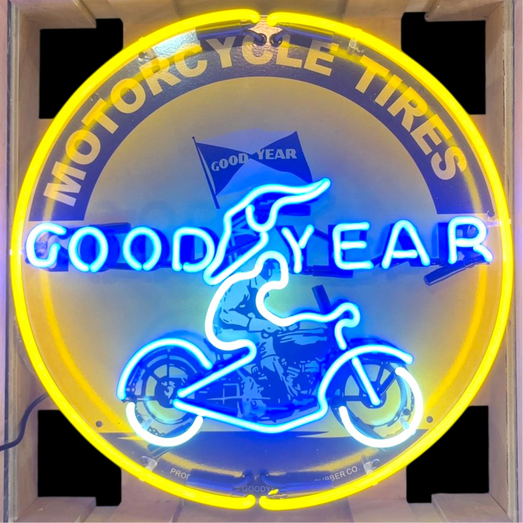 Goodyear Motorcycle Tires Single-Sided Neon Porcelain Box Sign