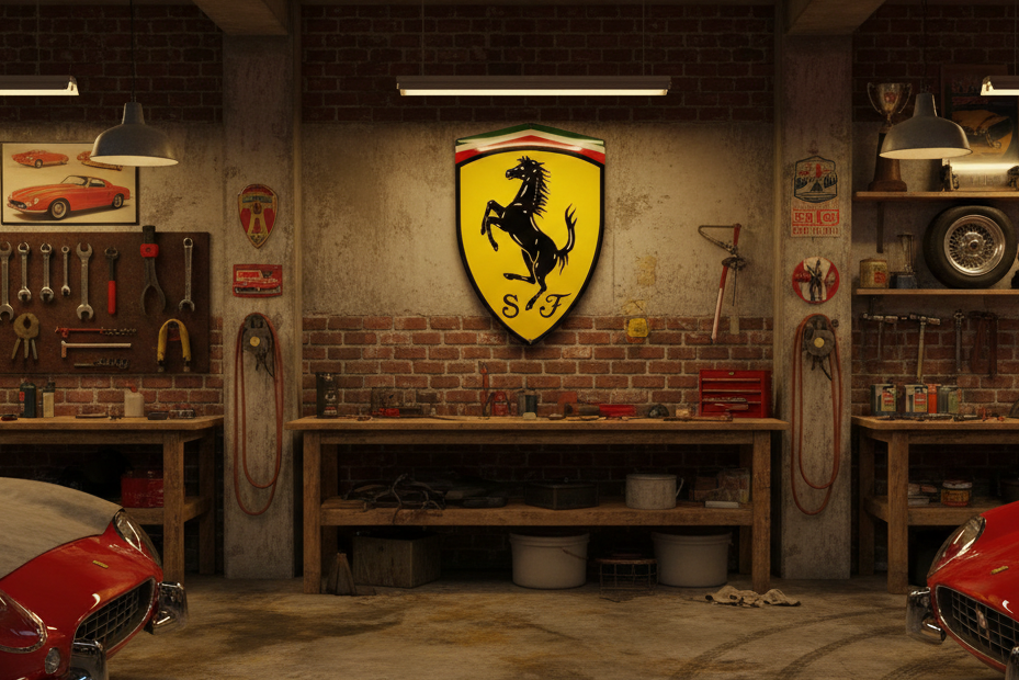 Ferrari Prancing Horse Shield Porcelain Enamel Vintage Metal Reproduction