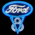 Ford V8 Die Cut Neon Sign - Real Glass, Porcelain, Metal Can - Emblem Logo