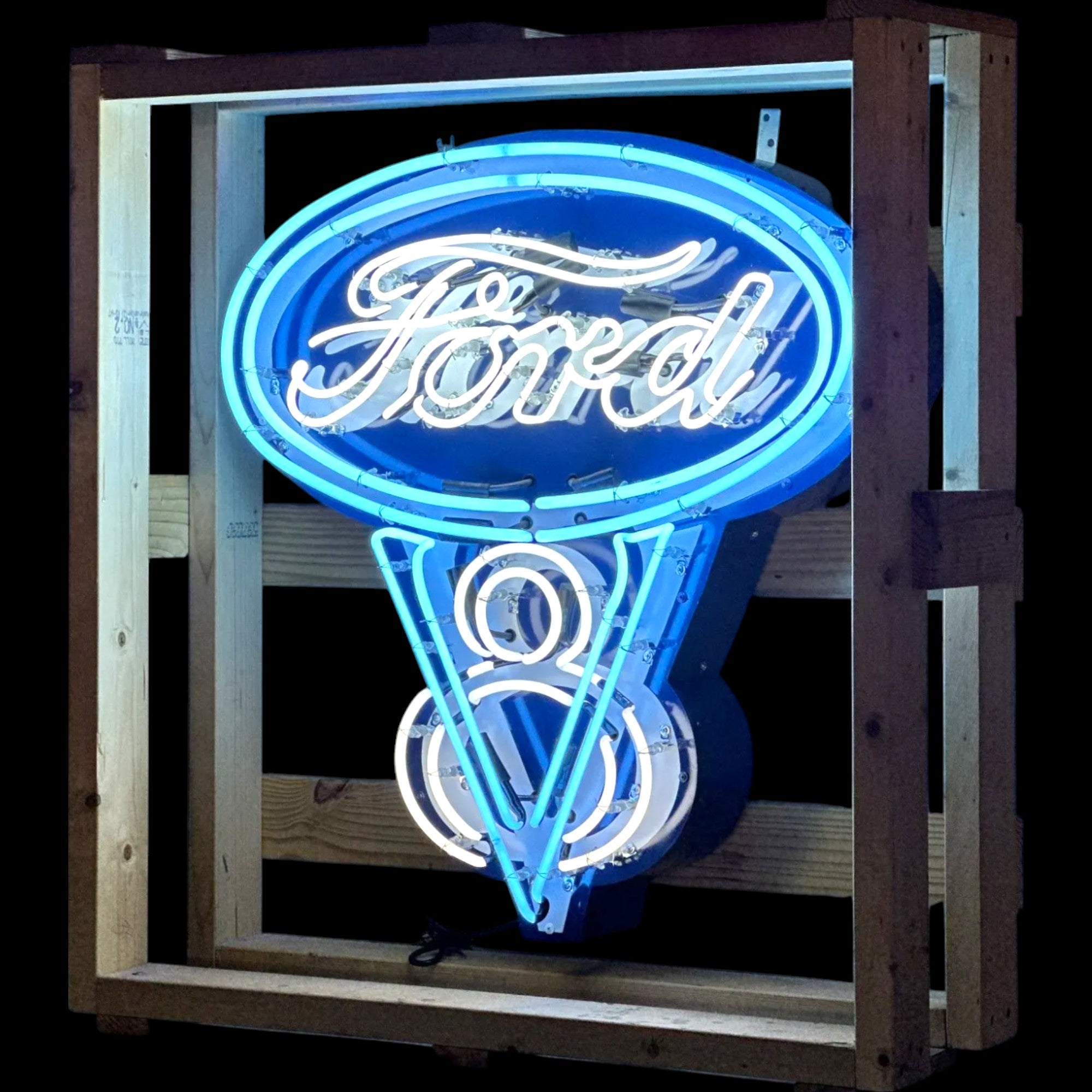 Ford V8 Die Cut Neon Sign - Real Glass, Porcelain, Metal Can - Emblem Logo