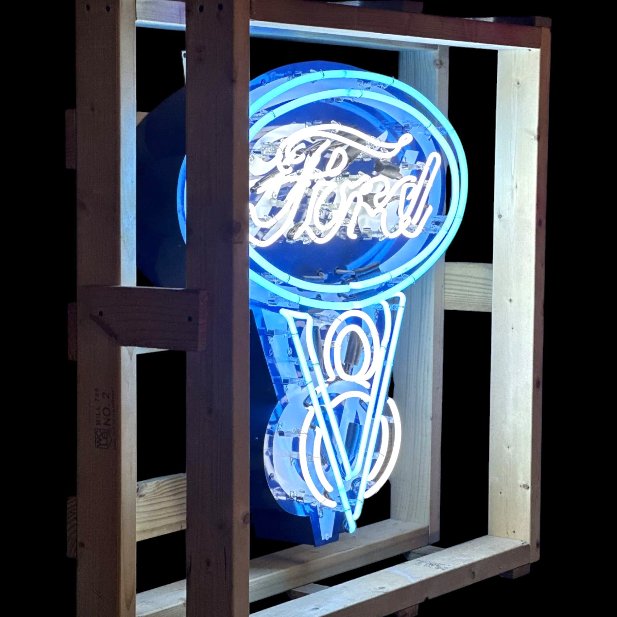 Ford V8 Die Cut Neon Sign - Real Glass, Porcelain, Metal Can - Emblem Logo